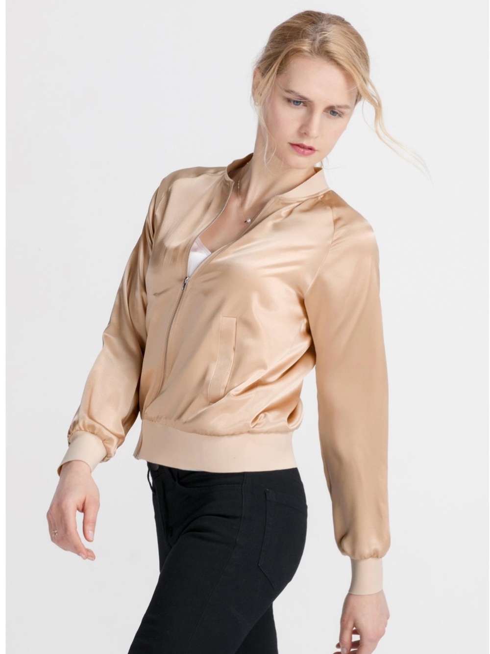 Lilysilk Women's Silk Pink Bomber Jacket